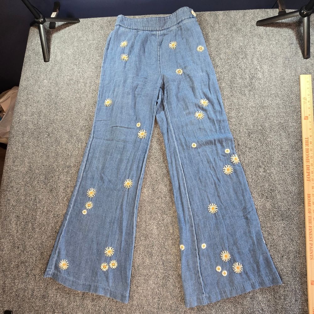 We The Free Free People Daisy Embroidered Flare Jeans Womens 26 Blue Boho